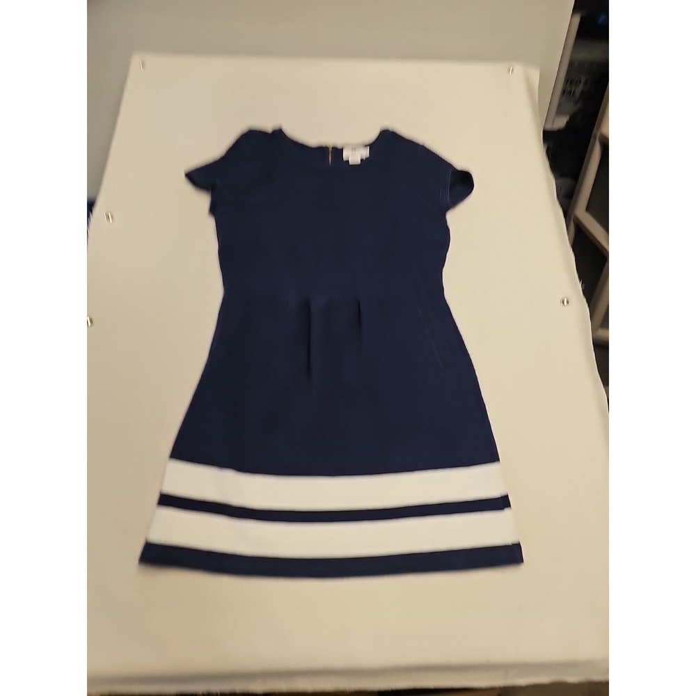 Vineyard Vines Navy Blue White Striped Ribbed Knit Pocket Dress Short Sleeve